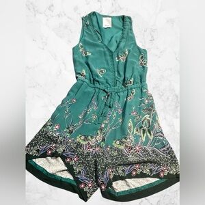 Anthropologie Elevenses Green Butterfly Floral Sleeveless Romper Size S